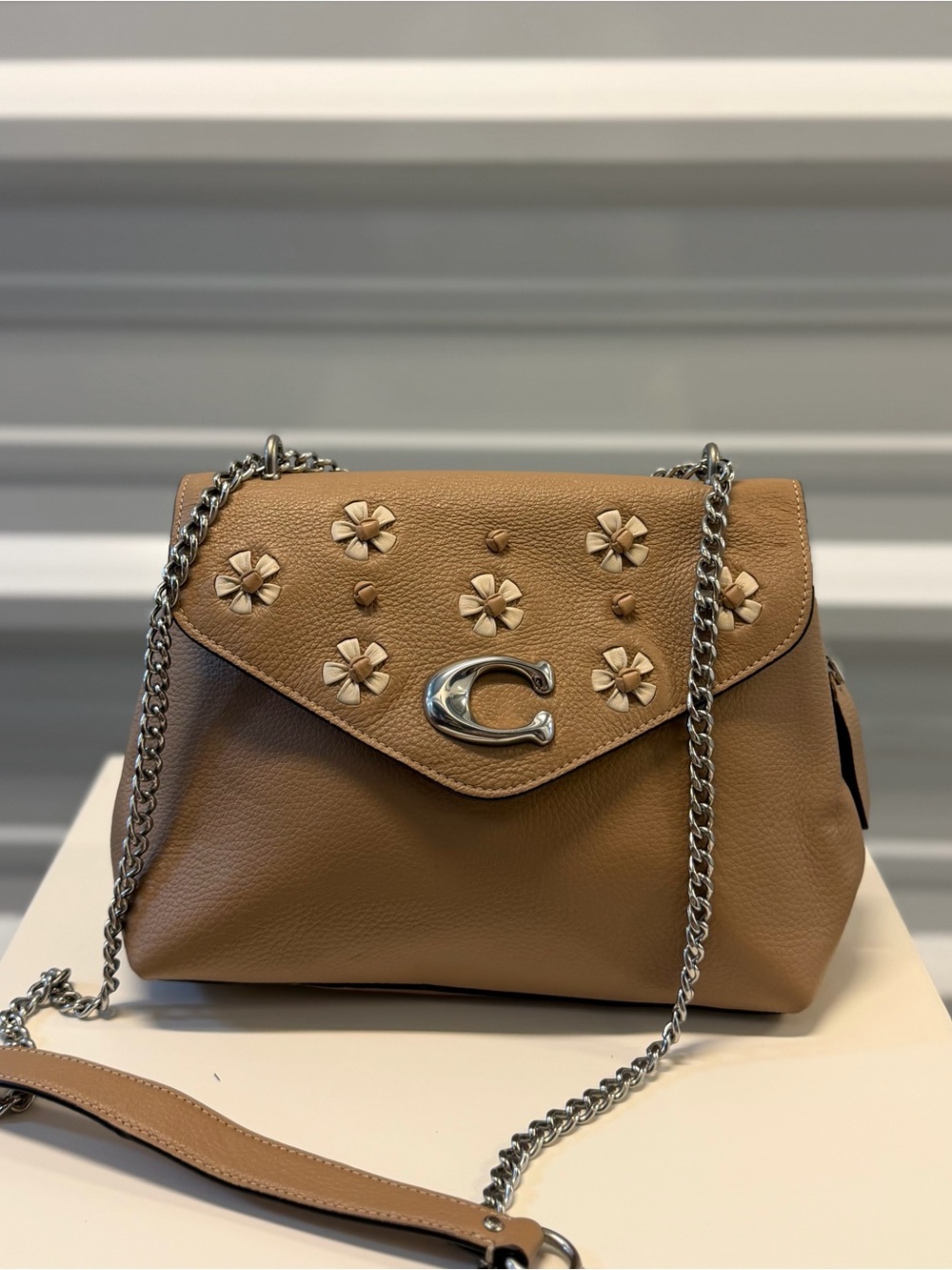 Coach Tammie Shoulder Bag In Pebble Leather With Floral Whipstitch